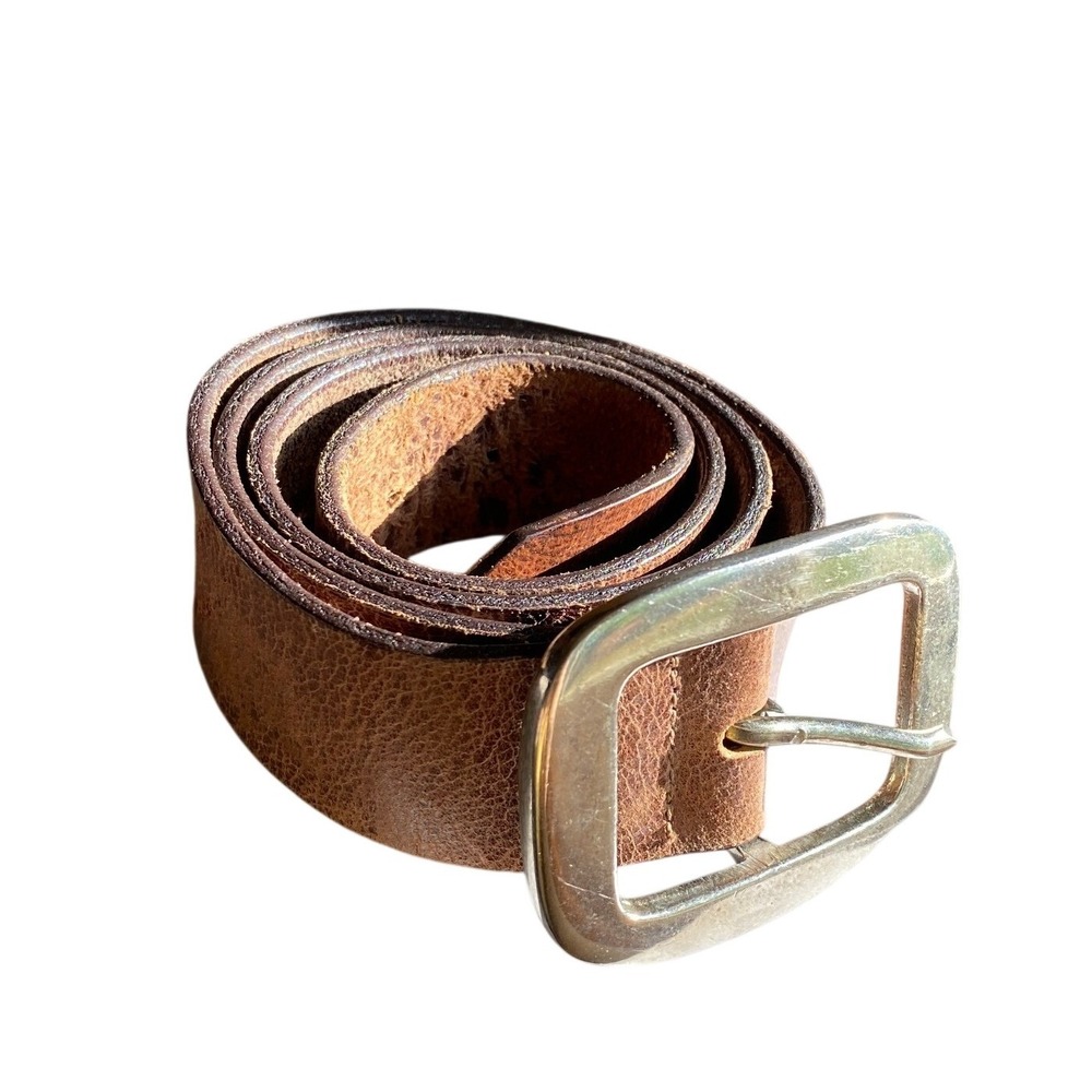 Vintage Leather Belt Silver Buckle Brown S/M Western Rustic Heritage Americana
